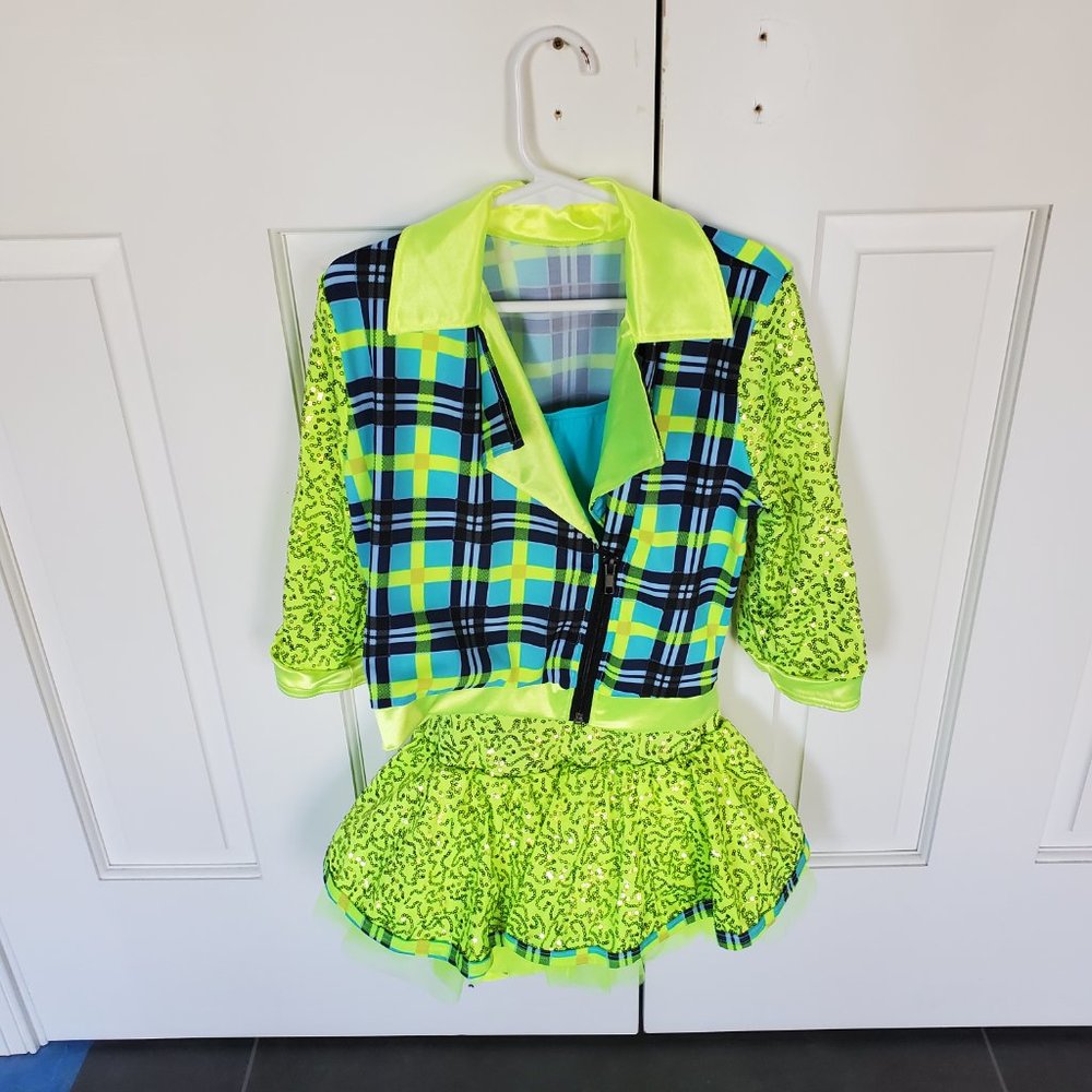 Weissman's Design for Dance Lime Green and blue jazz outfit - LC